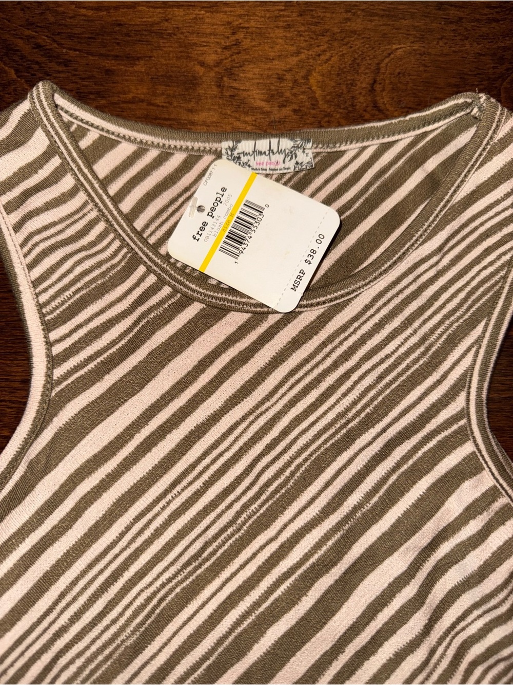 Free People Olive & Cream Striped Ribbed Tank
